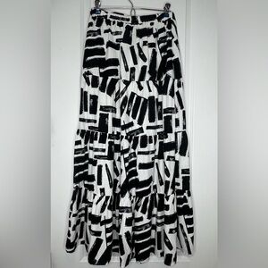 House of Harlow 1960 Black and White Graphic Maxi Skirt Linen Blend Size S